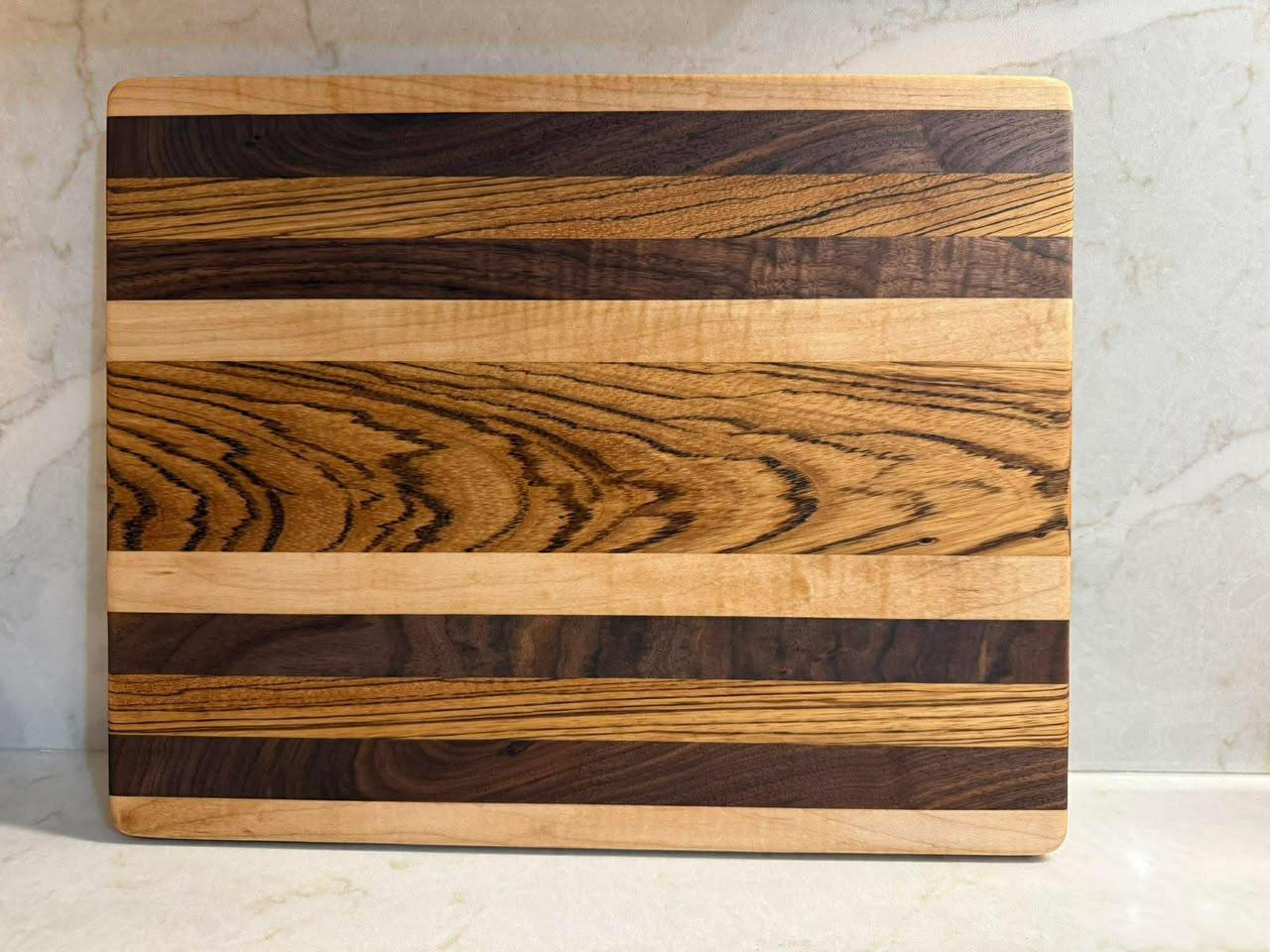 Zebrawood end-grain board on marble